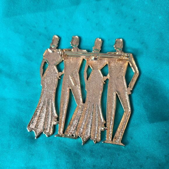 JJ Jonette Vintage Art Deco Style goldtone Double Date Brooch 1988 pin 80s prom - Picture 2 of 15